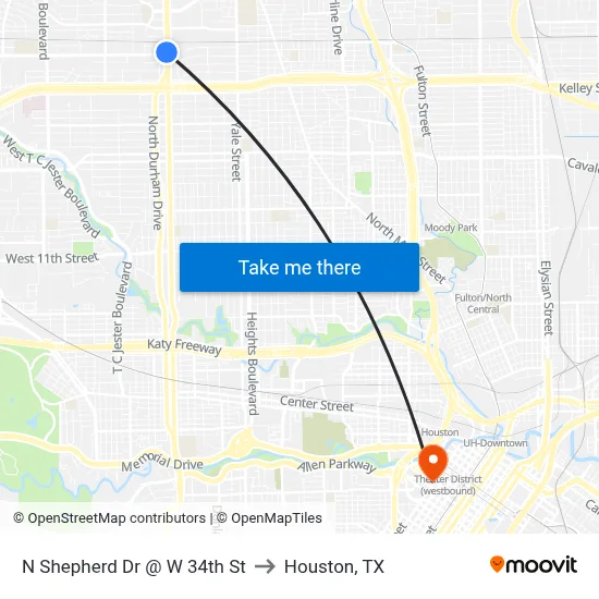 N Shepherd Dr @ W 34th St to Houston, TX map