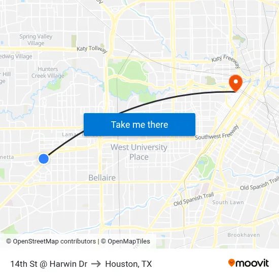 14th St @ Harwin Dr to Houston, TX map