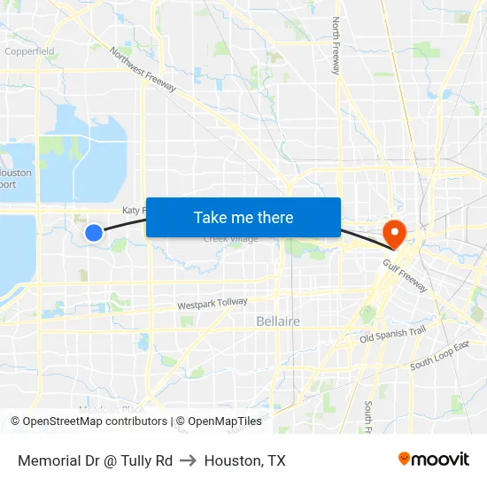 Memorial Dr @ Tully Rd to Houston, TX map