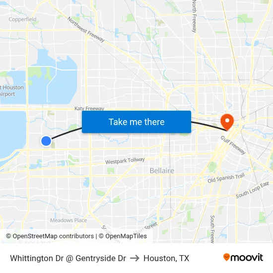 Whittington Dr @ Gentryside Dr to Houston, TX map