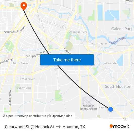 Clearwood St @ Hollock St to Houston, TX map