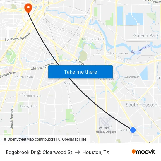 Edgebrook Dr @ Clearwood St to Houston, TX map