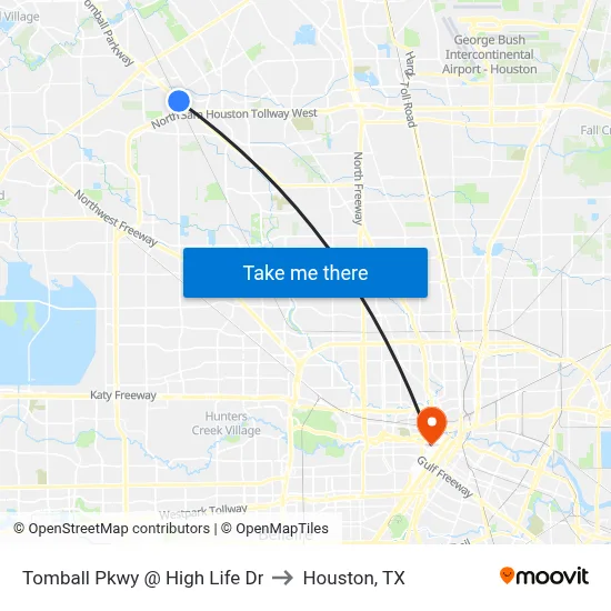 Tomball Pkwy @ High Life Dr to Houston, TX map