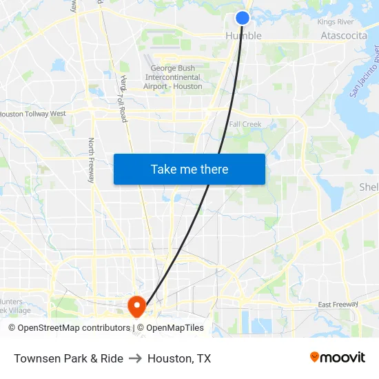 Townsen Park & Ride to Houston, TX map