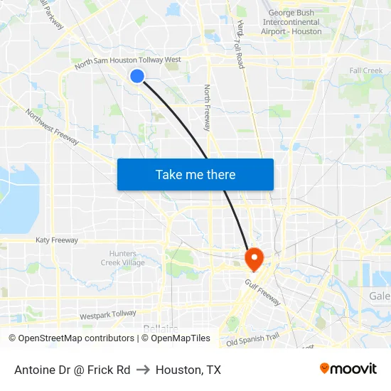 Antoine Dr @ Frick Rd to Houston, TX map