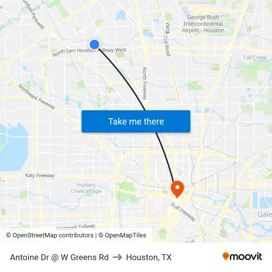 Antoine Dr @ W Greens Rd to Houston, TX map