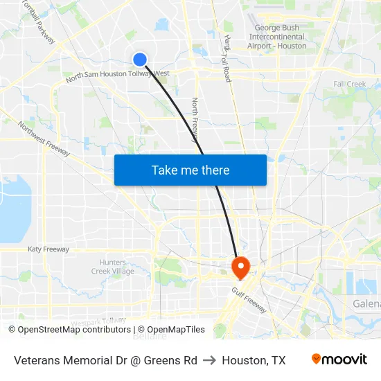 Veterans Memorial Dr @ Greens Rd to Houston, TX map