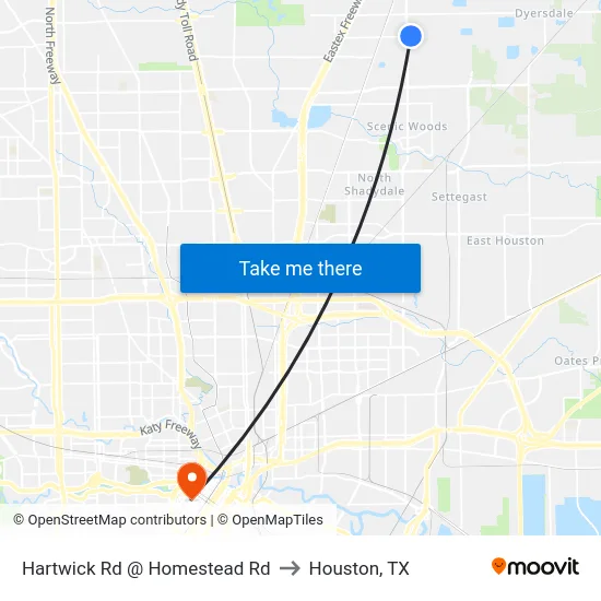 Hartwick Rd @ Homestead Rd to Houston, TX map