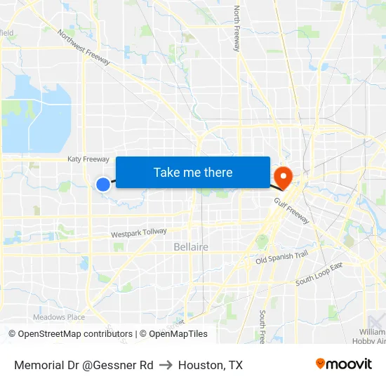 Memorial Dr @Gessner Rd to Houston, TX map