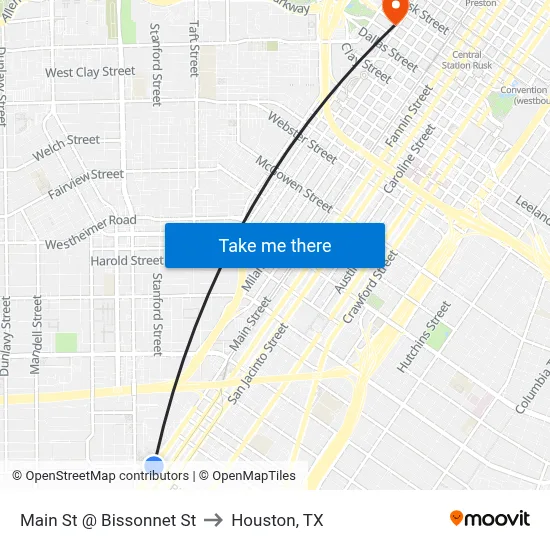 Main St @ Bissonnet St to Houston, TX map