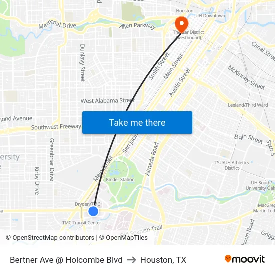 Bertner Ave @ Holcombe Blvd to Houston, TX map
