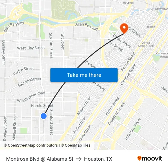 Montrose Blvd @ Alabama St to Houston, TX map