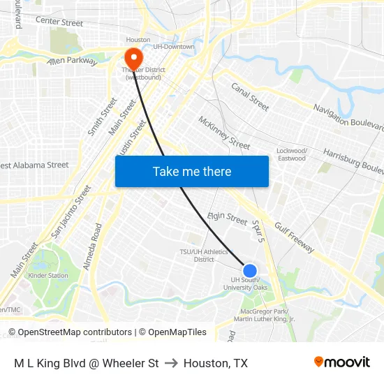 M L King Blvd @ Wheeler St to Houston, TX map