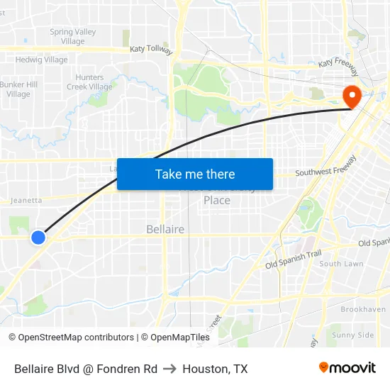 Bellaire Blvd @ Fondren Rd to Houston, TX map