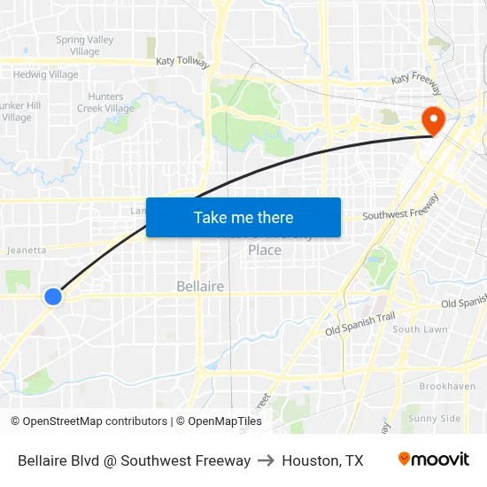 Bellaire Blvd @ Southwest Freeway to Houston, TX map