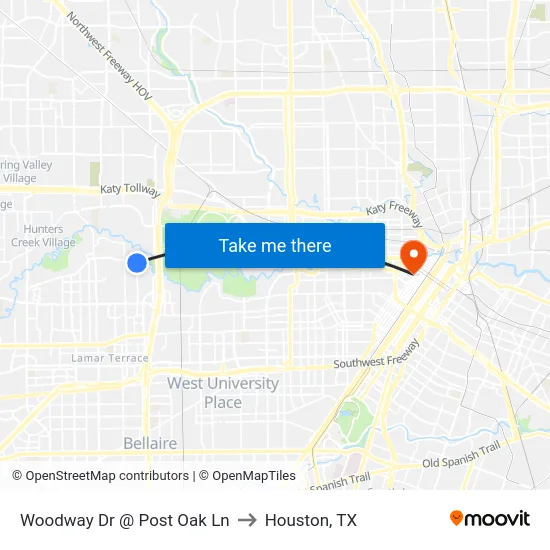 Woodway  Dr @ Post Oak Ln to Houston, TX map