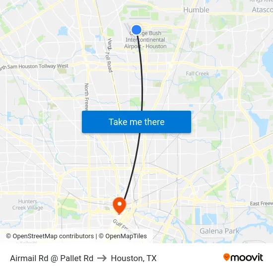 Airmail Rd @ Pallet Rd to Houston, TX map