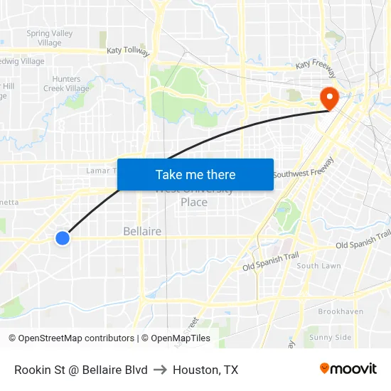 Rookin St @ Bellaire Blvd to Houston, TX map