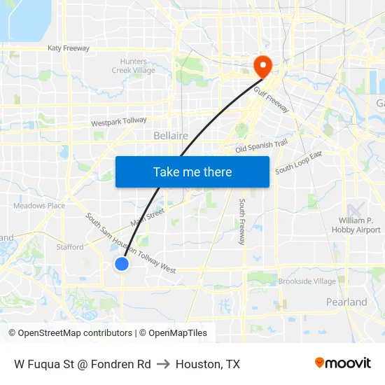 W Fuqua St @ Fondren Rd to Houston, TX map