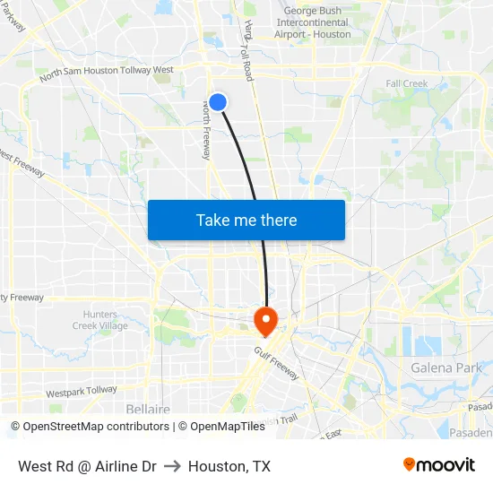 West Rd @ Airline Dr to Houston, TX map