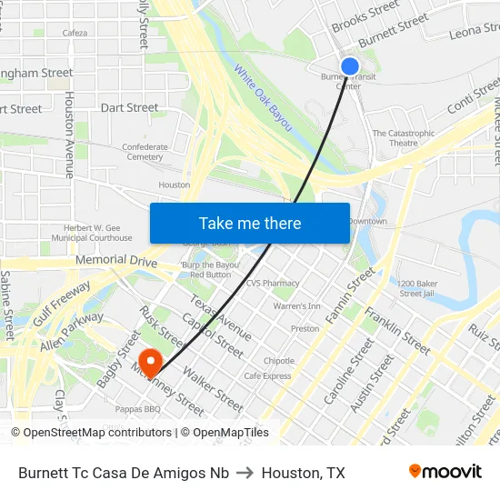 Burnett Tc Casa De Amigos Nb to Houston, TX map