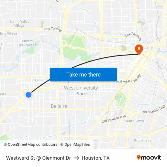 Westward St @ Glenmont Dr to Houston, TX map