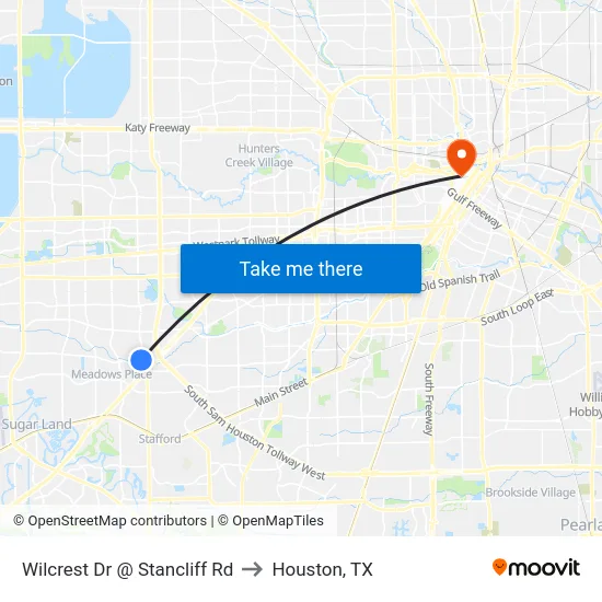 Wilcrest Dr @ Stancliff Rd to Houston, TX map