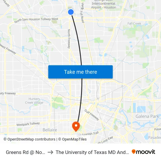 Greens Rd @ Northchase Dr to The University of Texas MD Anderson Cancer Center map