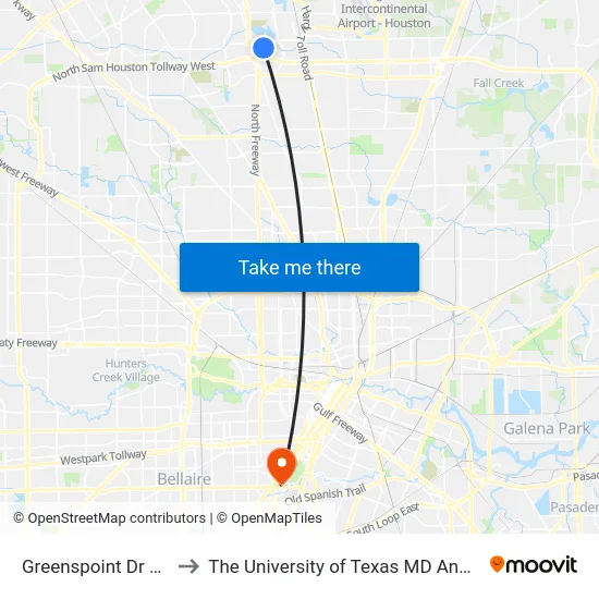 Greenspoint Dr @ Greens Rd to The University of Texas MD Anderson Cancer Center map
