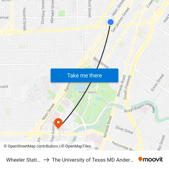 Wheeler Station (Bus) to The University of Texas MD Anderson Cancer Center map