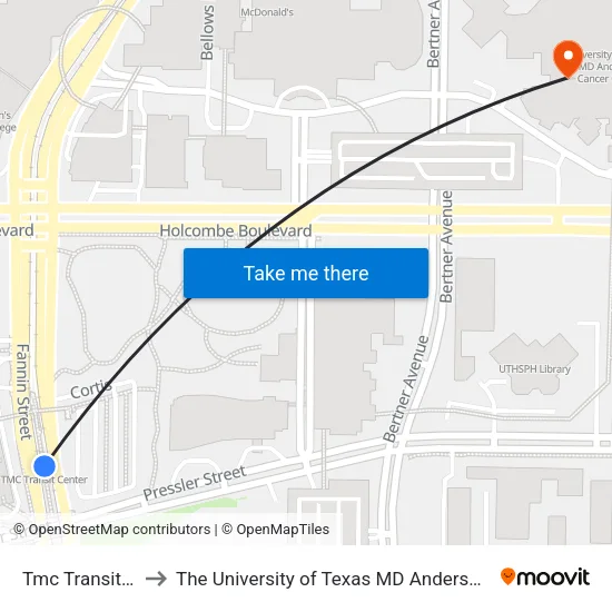 Tmc Transit Center to The University of Texas MD Anderson Cancer Center map