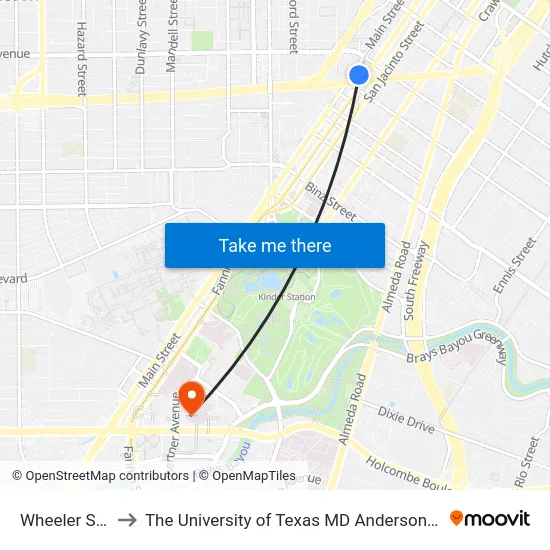 Wheeler Station to The University of Texas MD Anderson Cancer Center map