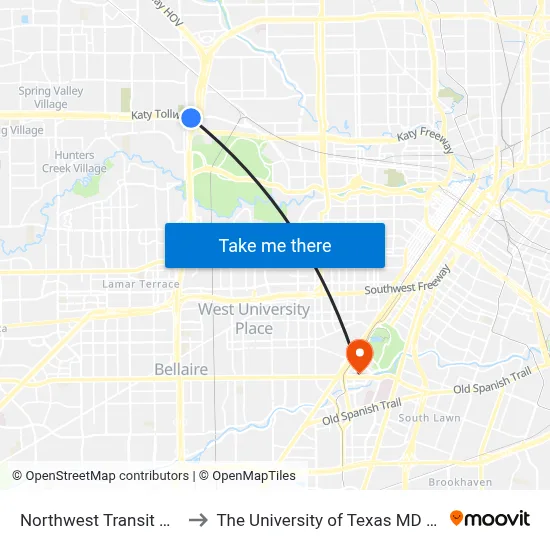 Northwest Transit Center - Platform 1 to The University of Texas MD Anderson Cancer Center map