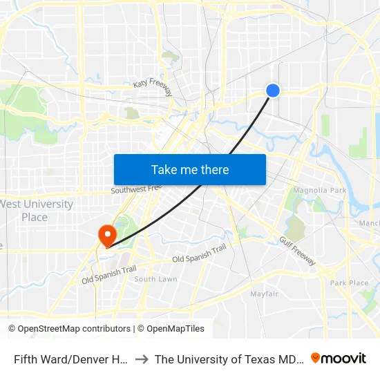 Fifth Ward/Denver Harbor Transit Center to The University of Texas MD Anderson Cancer Center map