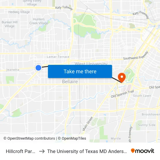 Hillcroft Park & Ride to The University of Texas MD Anderson Cancer Center map