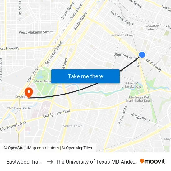 Eastwood Transit Center to The University of Texas MD Anderson Cancer Center map