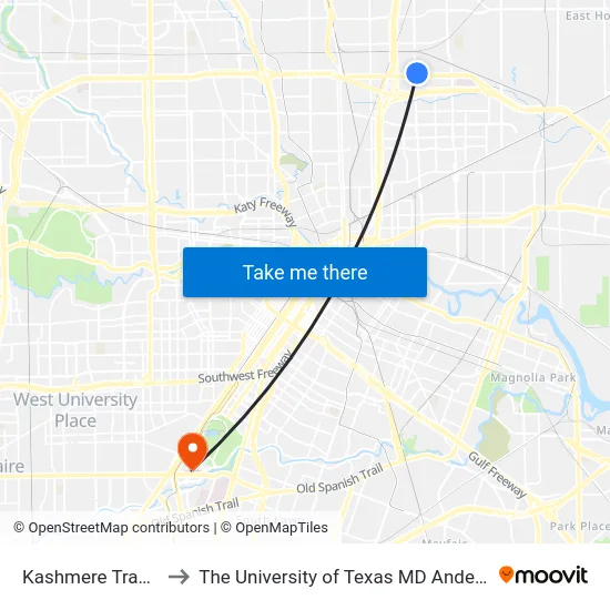 Kashmere Transit Center to The University of Texas MD Anderson Cancer Center map