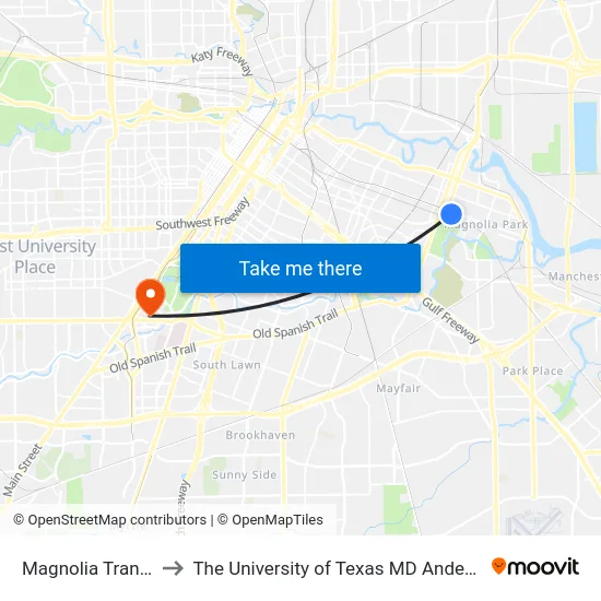 Magnolia Transit Center to The University of Texas MD Anderson Cancer Center map