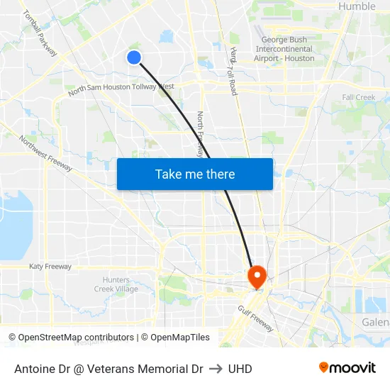 Antoine Dr @ Veterans Memorial Dr to UHD map