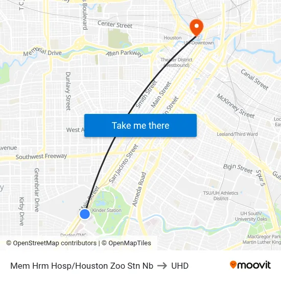 Mem Hrm Hosp/Houston Zoo Stn Nb to UHD map