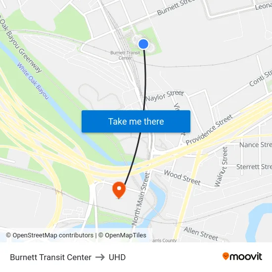 Burnett Transit Center to UHD map