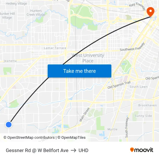 Gessner Rd @ W Bellfort Ave to UHD map