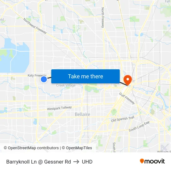 Barryknoll Ln @ Gessner Rd to UHD map