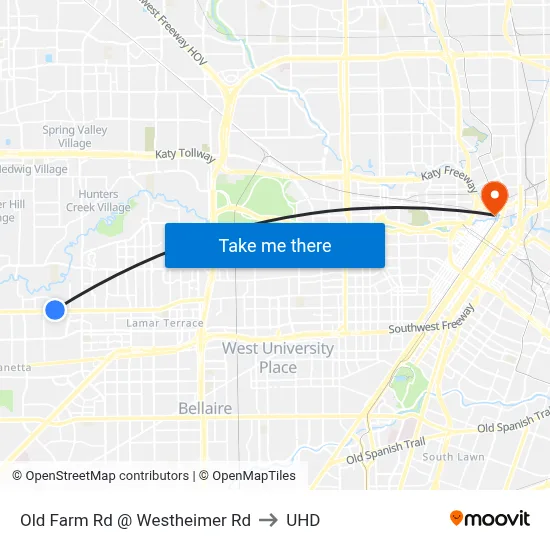 Old Farm Rd @ Westheimer Rd to UHD map