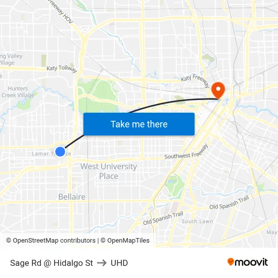 Sage Rd @ Hidalgo St to UHD map