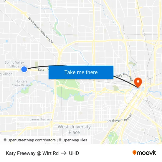 Katy Freeway @ Wirt Rd to UHD map