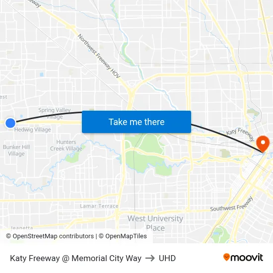 Katy Freeway @ Memorial City Way to UHD map