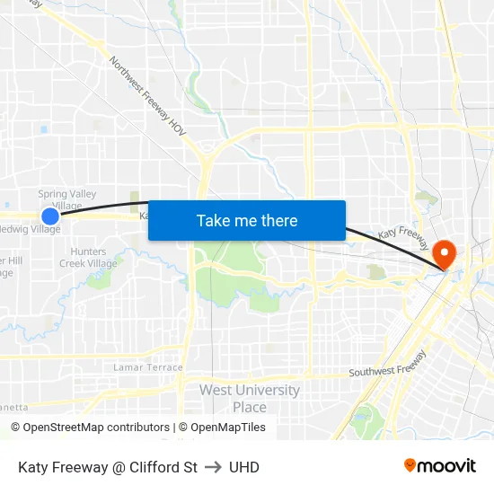 Katy Freeway @ Clifford St to UHD map