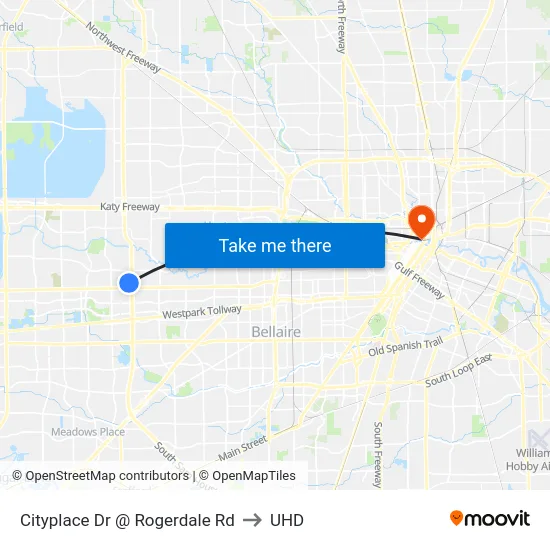 Cityplace Dr @ Rogerdale Rd to UHD map