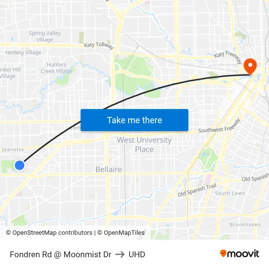 Fondren Rd @ Moonmist Dr to UHD map